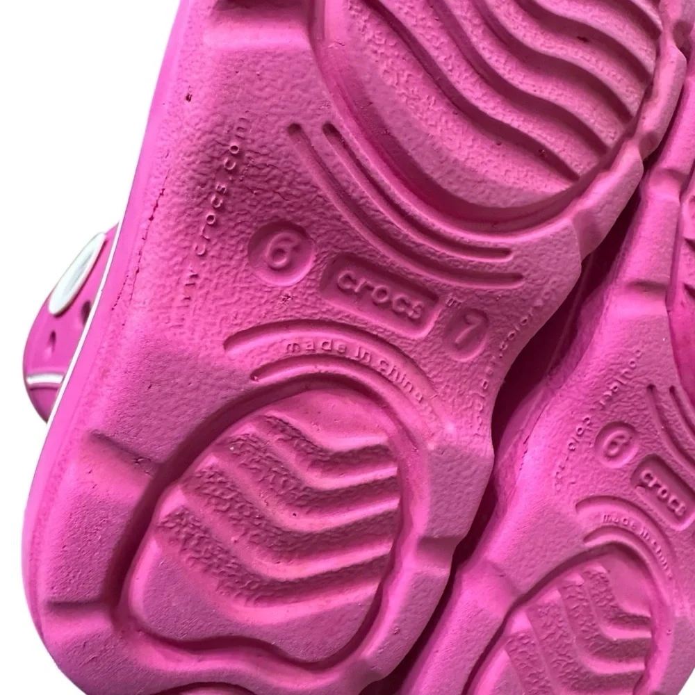 CROCS Pink Rain Boots Size 6/7 Toddler Slip On Comfy Rubber Girly